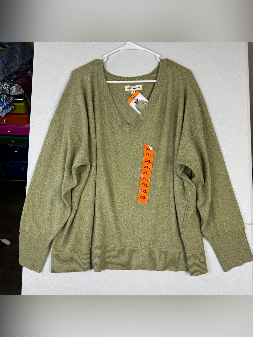 Lucky Brand Sweater Womens XXL‎ 2XL Olive Night Green V Neck Poly Nylon NWT